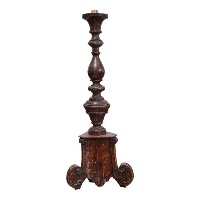 Vintage Wooden Column Candleholder For Sale