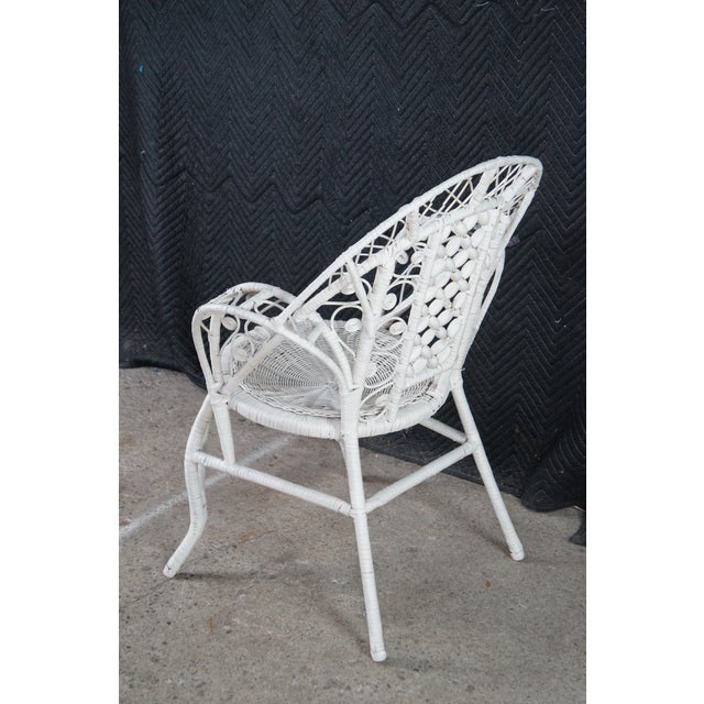 Antique Victorian White Painted Wicker Rattan Boho Chic Peacock Armchair For Sale - Image 11 of 13