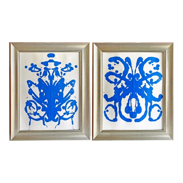 Original Rorschach Test–Inspired Abstract Paintings – Hand-Painted Acrylic on Rice Paper, Framed Modern Art Set For Sale