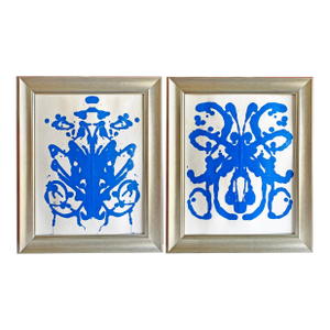 Original Rorschach Test–Inspired Abstract Paintings – Hand-Painted Acrylic on Rice Paper, Framed Modern Art Set