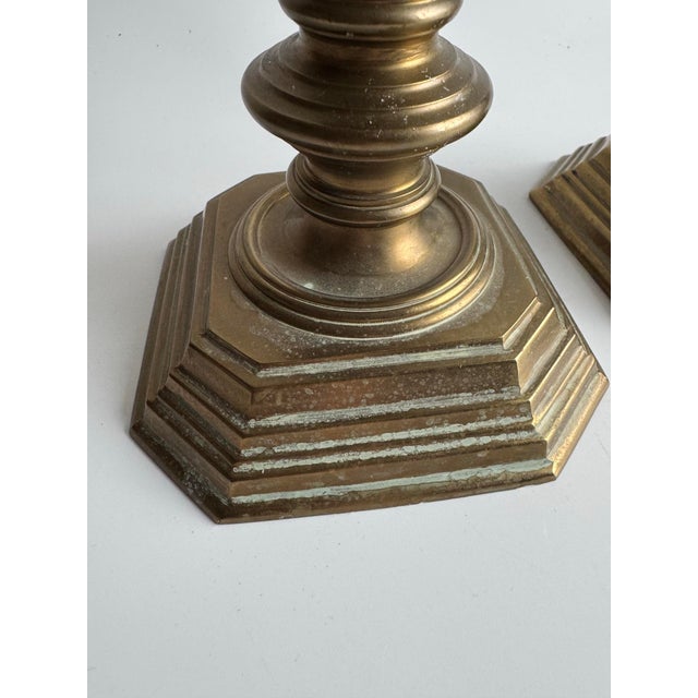 Vintage Brass Candlesticks With Black Columns – Pair For Sale In Washington DC - Image 6 of 8