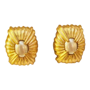 1970s Givenchy Vintage Large Matte Gold Carved Glass Pearl Earrings, 2 Pieces
