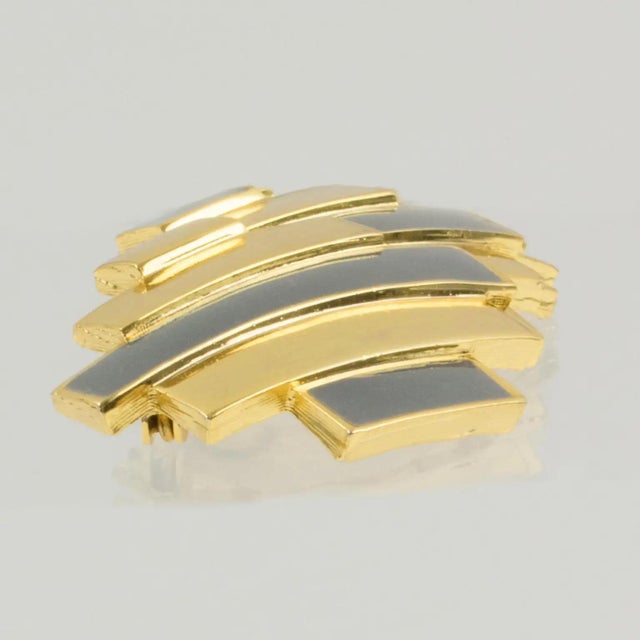 Metal Lanvin Geometric Brooch Gilded Metal and Gray Enamel For Sale - Image 7 of 7