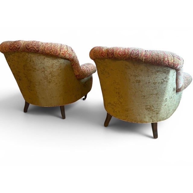 Red Pair of George Smith Style Tufted Club Chairs For Sale - Image 8 of 8