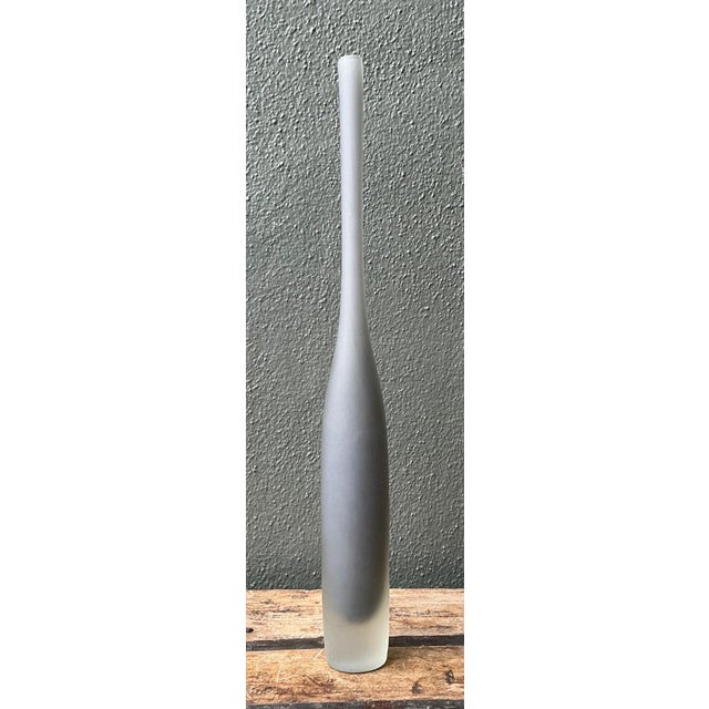 Vintage Tall Frosted Glass Vase For Sale - Image 9 of 14