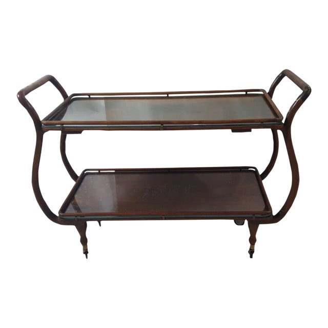 Mid 20th Century Aesthetic Rosewood Copper and Brass Inlaid Bar Cart For Sale