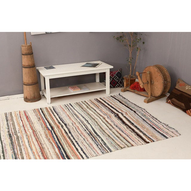 Mid 20th Century Vintage Striped Rag Kilim For Sale In Los Angeles - Image 6 of 7