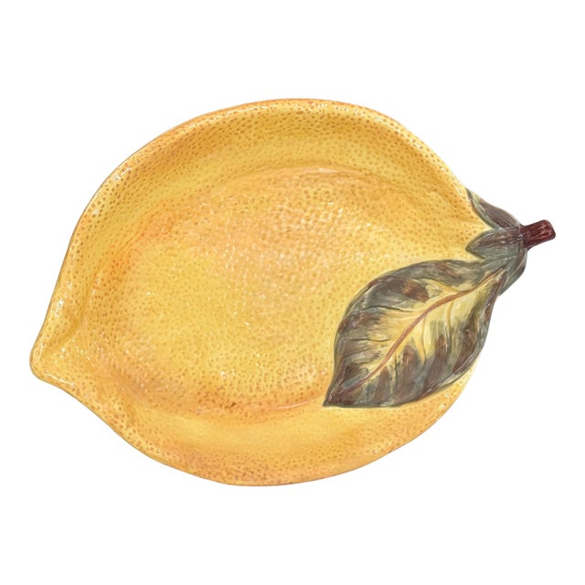 Vintage Lemon Motif Majolica Style Serving Plate For Sale