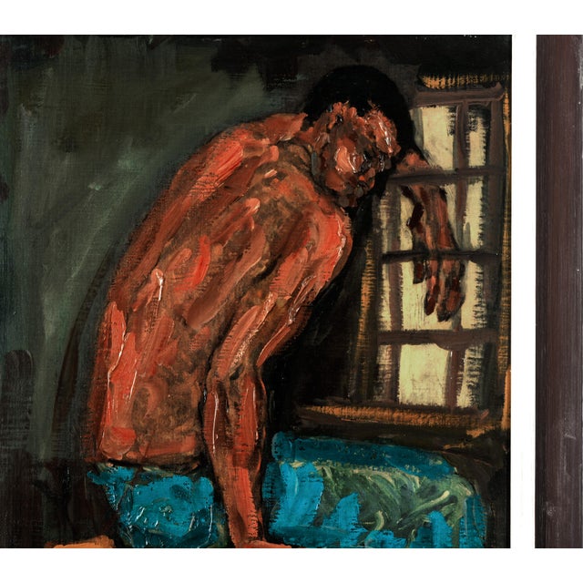 Frank Tempesta, Seated Male Nude Figure, 1970s, Oil on Canvas, Framed For Sale - Image 4 of 6