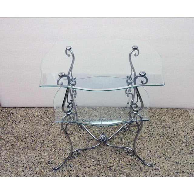 Metal Mid-Century 2-Tier Coffee Table in Chromed Brass and Crystal For Sale - Image 7 of 12