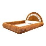 Vintage Woven Rattan Queen Bed Frame For Sale
