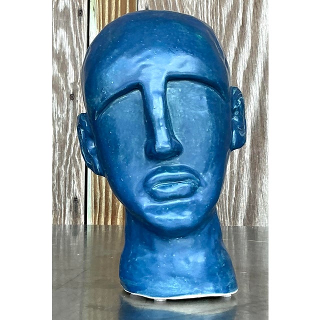 Enhance your space with the artistic elegance of this vintage boho glazed ceramic bust. Featuring a beautifully crafted...