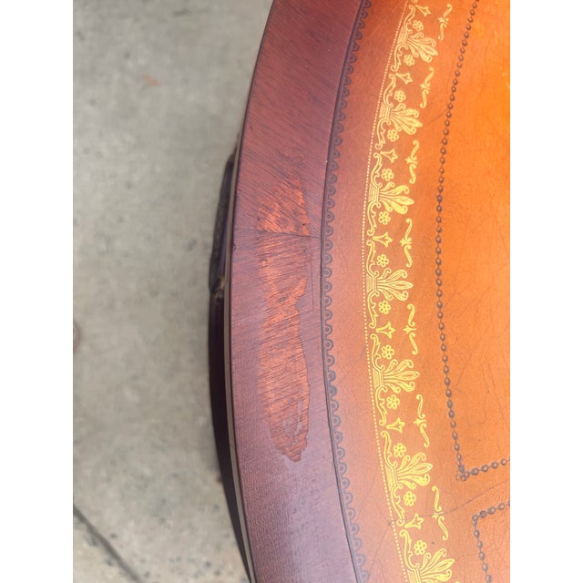 Antique English Chippendale Style Mahogany Leather Top Center Table & Mirror Top For Sale - Image 9 of 12