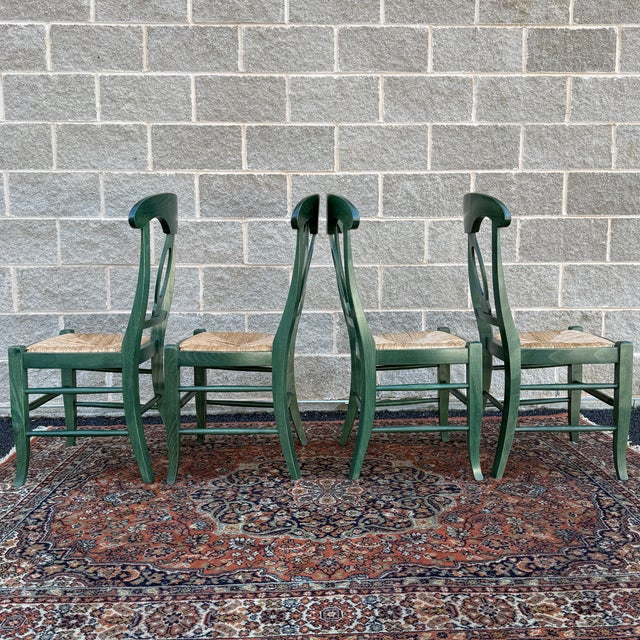 Green Vintage Pottery Barn Napoleon Dining Chairs in Distressed Green With Rush Seats - Set of 4 For Sale - Image 8 of 18