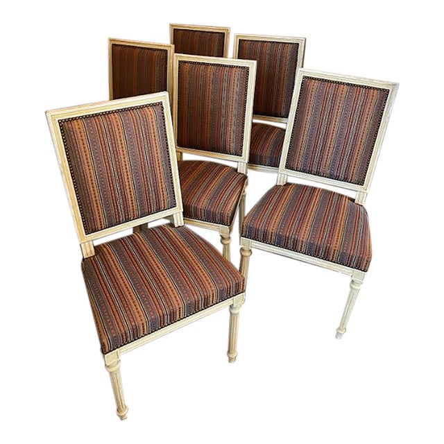 Set of Six Louis XVI Painted Dining Chairs For Sale