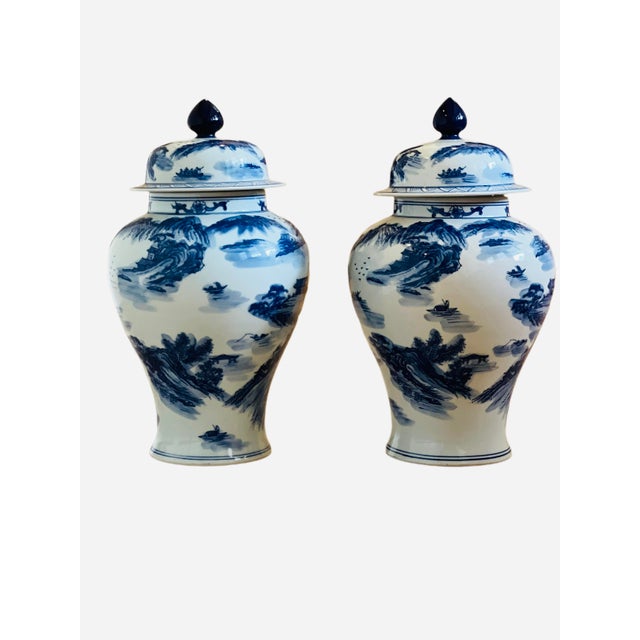 Chinoiserie Pair of Mid 20th Century Chinoiserie Ginger Jars For Sale - Image 3 of 10
