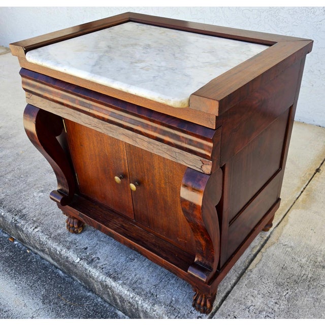 Wood 19th American Empire Mahogany & Marble Cabinet Side Petticoat Table For Sale - Image 7 of 18