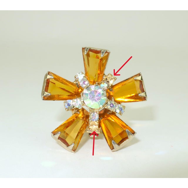 1960's Amber Crystal & Rhinestone Starburst Earrings For Sale - Image 11 of 12