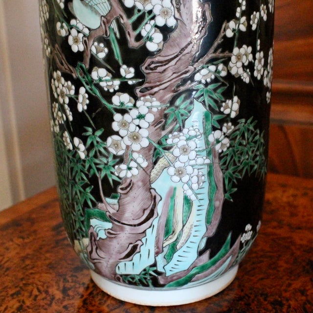 Pair of Large Famille Noir Chinese Porcelain Vases For Sale - Image 10 of 18