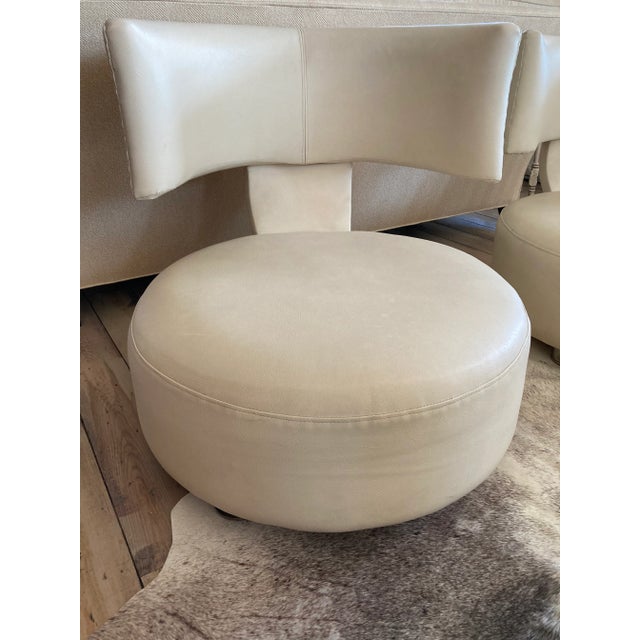 High End NM Furnishers pair of modern lounge chairs with sleek round modern design. High quality manufacture, located in...
