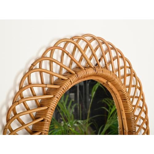 1970s Large Oval Mirror in Bamboo, Rattan and Wicker by Franco Albini, Italy, 1970s For Sale - Image 5 of 12