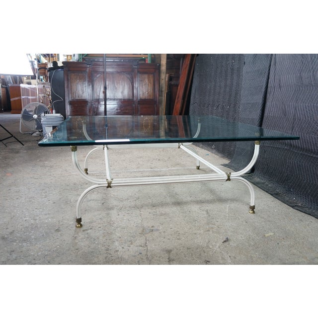 Mid 20th Century Mid Century Maison Jansen Style White Iron Faux Bamboo Square Glass Coffee Table For Sale - Image 5 of 13