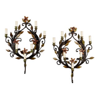 Antique Wall Lamps in Painted Iron and Sheeth Metal, Set of 2 For Sale