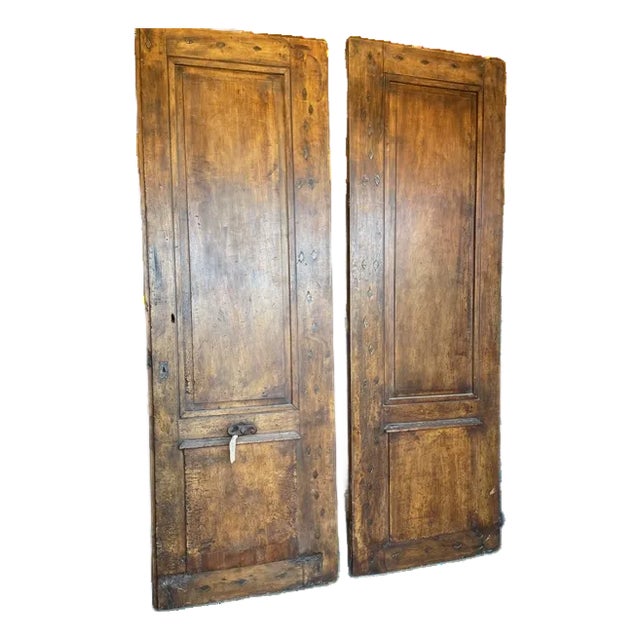 French Antique Walnut Pair of Doors With Original Hardware For Sale