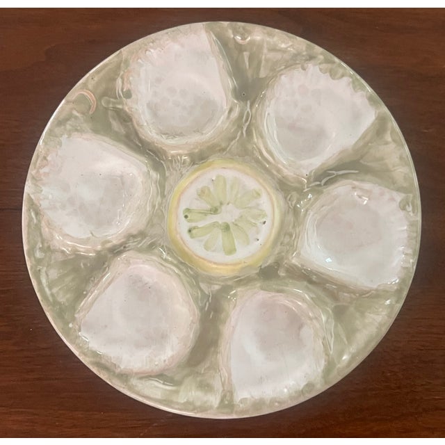 Hand Painted European Pottery Oyster Plate For Sale - Image 4 of 12