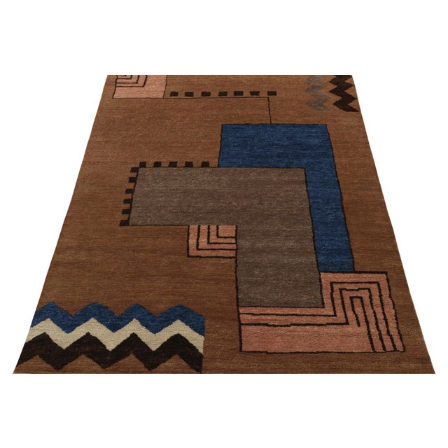 Art Deco Rug & Kilim’s French Art Deco Style Rug in Brown With Geometric Patterns For Sale - Image 3 of 7