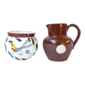 1870s English Langley & Mid-1900s Italian Artisan Bird Pottery