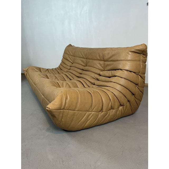 Ligne Roset Togo Sofa in Camel Leather by Michel Ducaroy for Ligne Roset, Set of 5 For Sale - Image 4 of 14