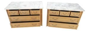 Pair of Washed Oak White Marble Tops 5 Drawers Bachelor Chests Dressers