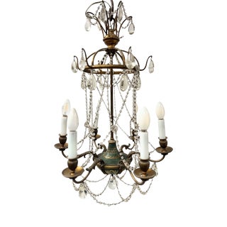 Louis XVI Glass Chandelier with Pearl Garland and Painted Sheet Metal For Sale