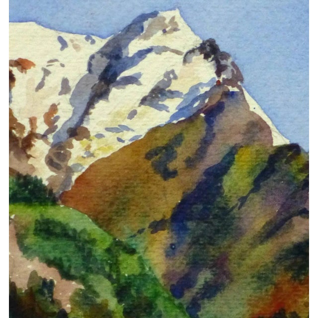 Traditional Vintage French Watercolor - Where the Mountains Meet For Sale - Image 3 of 4