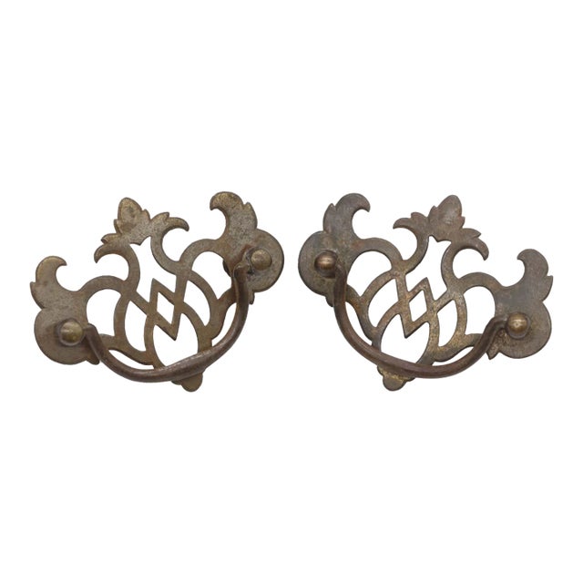 Pair of Vintage Cut Out 3.25 In. Steel Bail Drawer Pulls For Sale