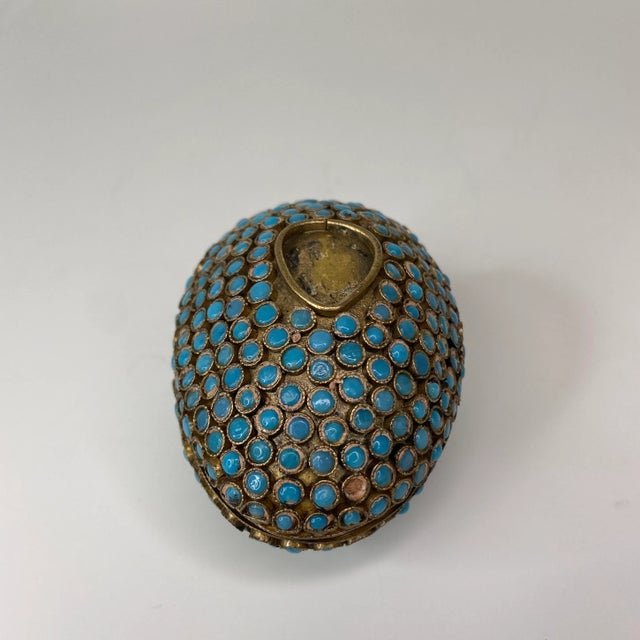 Metal Vintage Tibetan Gau Prayer Box With Turquoise Colored Stones – Brass Gilt, Mid-20th Century For Sale - Image 7 of 10