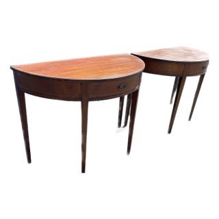 1940s Pair of Williams Smith Demi Lune One Drawer Tables For Sale