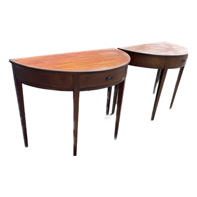 1940s Pair of Williams Smith Demi Lune One Drawer Tables For Sale