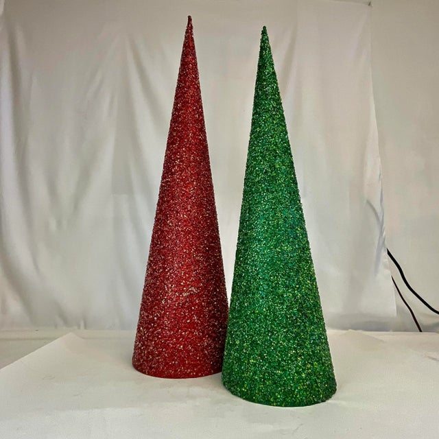 1980s Boho Chic Hollywood Regency Sparkling Cone Christmas Tabletop Trees - A Pair For Sale - Image 4 of 9