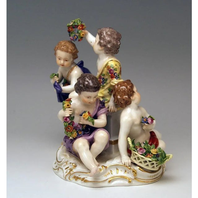 Meissen lovely figurines of stunning appearance: Cherubs presented as allegory of spring (= seasons' group of figurines)...
