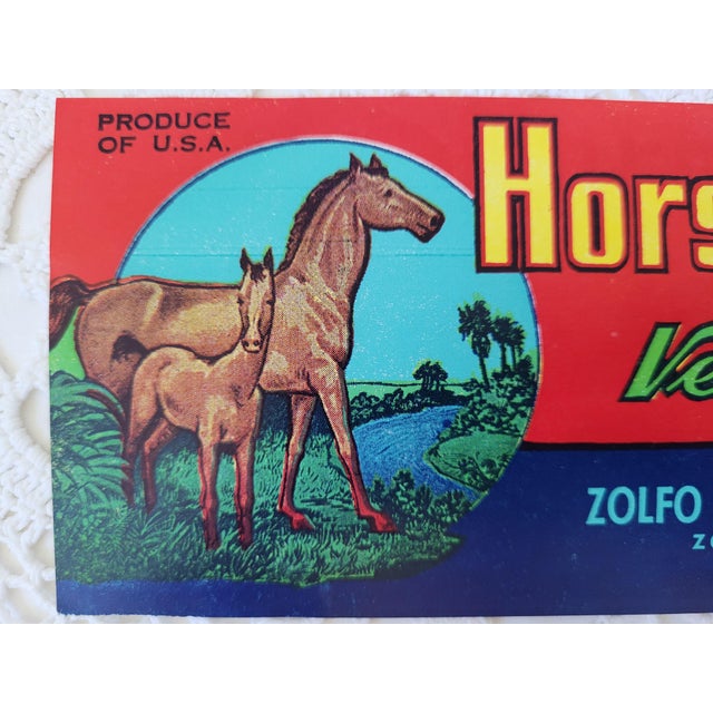 Farmhouse 1940s Horse Creek Brand Vegetables Crate Label For Sale - Image 3 of 3