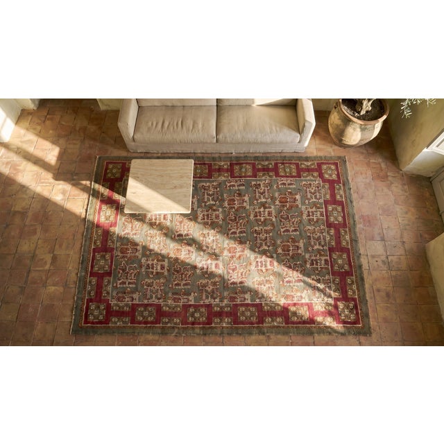 Dove-Gray Background Artistic Geometric Design Antique Ukrainian Pile Rug For Sale - Image 10 of 12