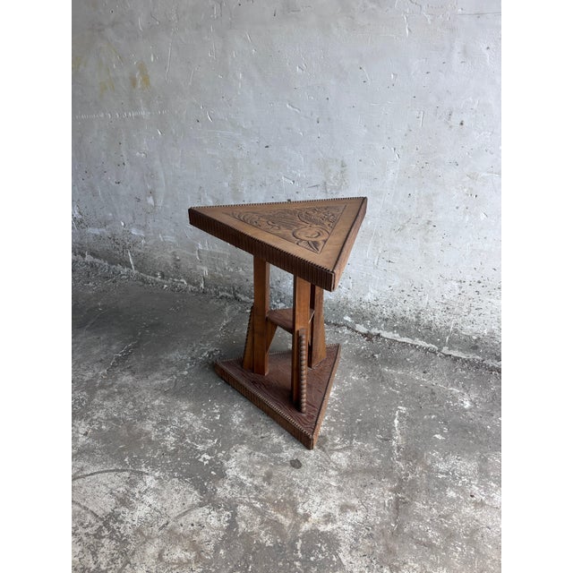 Art Nouveau Carved Wood Triangular Side Table, France, 1915 For Sale - Image 11 of 11