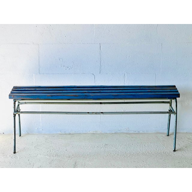 Industrial Blue Bench, 1960s For Sale - Image 9 of 18