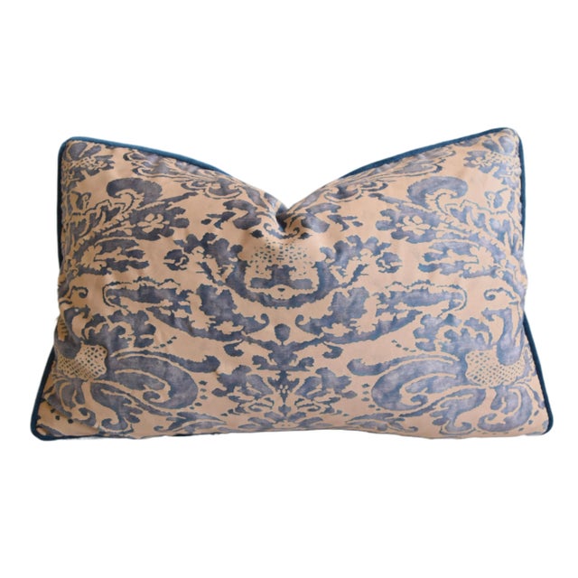 Mariano Fortuny Custom Italian Mariano Fortuny Blue Beige/Tan “Corone” Feather/Down Pillows 24” X 16” - Pair For Sale - Image 4 of 8
