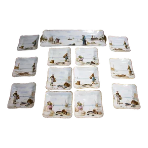 Vintage Haviland Limoges Fish Platter Set - 13 Pcs - Mediterranean Scenes