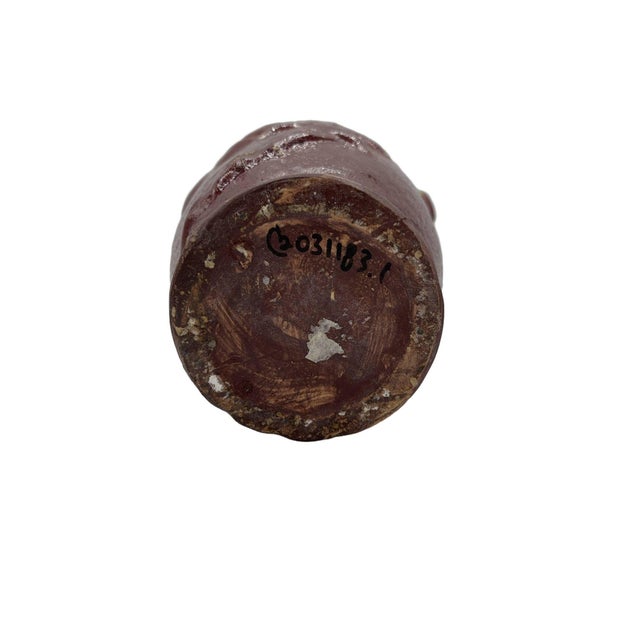 1960s Red Art Pottery Vase With Dual Handles & Sculpted Floral Relief For Sale - Image 9 of 9
