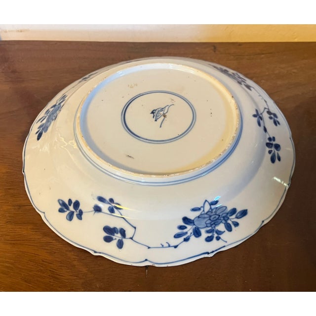 Blue Antique 18th Century Chinese Kangxi Blue and White Porcelain Plate Decorated With Flowering Prunus Tree and Garden Fence For Sale - Image 8 of 11