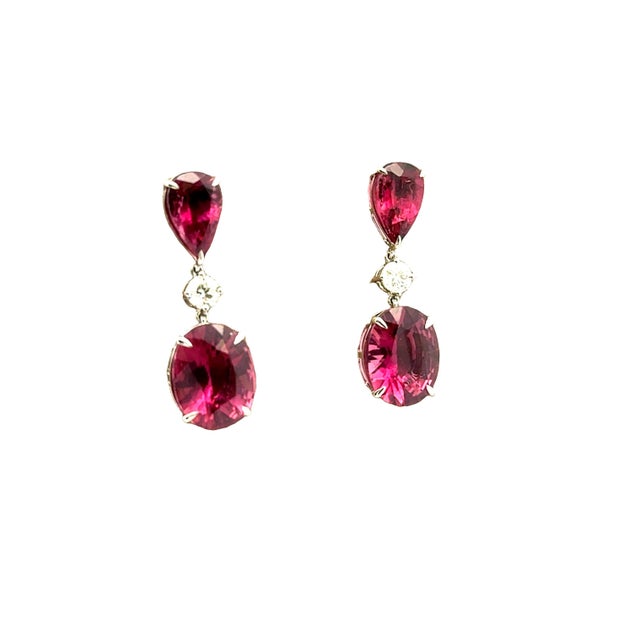 Contemporary Pink Tourmaline Diamond 14k White Gold Drop Earrings- Set of 2 For Sale - Image 3 of 8